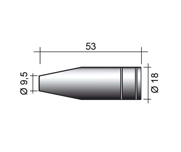 Düse MIG 150A /MC17/145.0123-ZVAR/ 53mm/9,5mm/spitz konisch