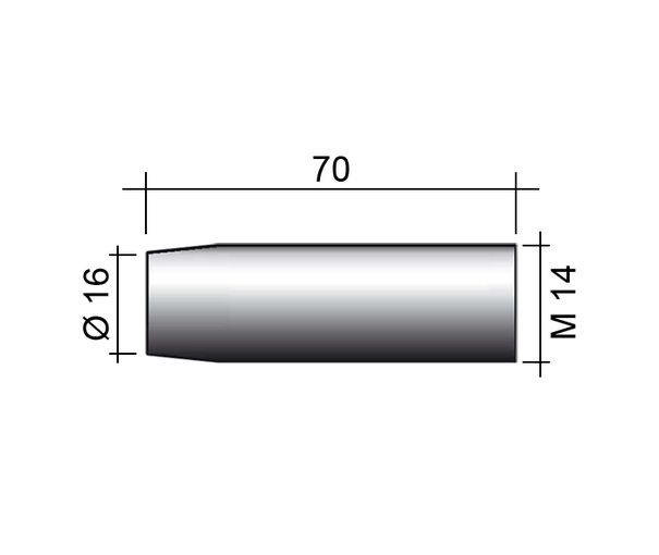 MIG-Düse 250A M14 vernickelt /145.D011-ZVAR/ 70mm/16mm/konisch