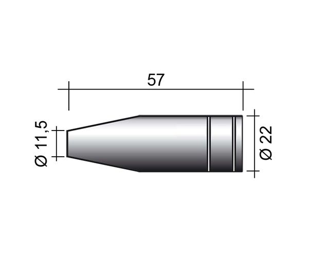 Düse MIG 250A /MC22/145.0124-ZVAR/ 57mm/11,5mm/spitz konisch