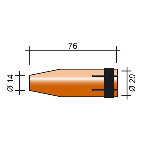 Düse MIG 500A /MC290/145.0132-ZVAR/ 76mm/14mm/ scharf konisch