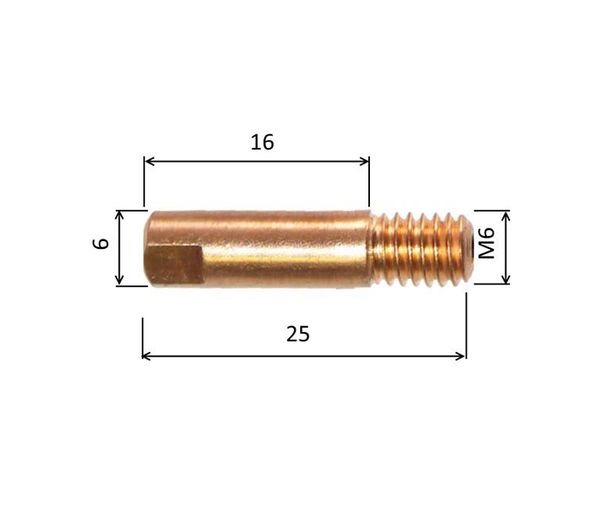 Spitze 1,0 M6x25mm E-Cu /140.D012-ZVAR/langes Gewinde